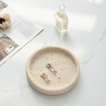 Small white marble round tray top-down view, compact size perfect for jewelry or keys