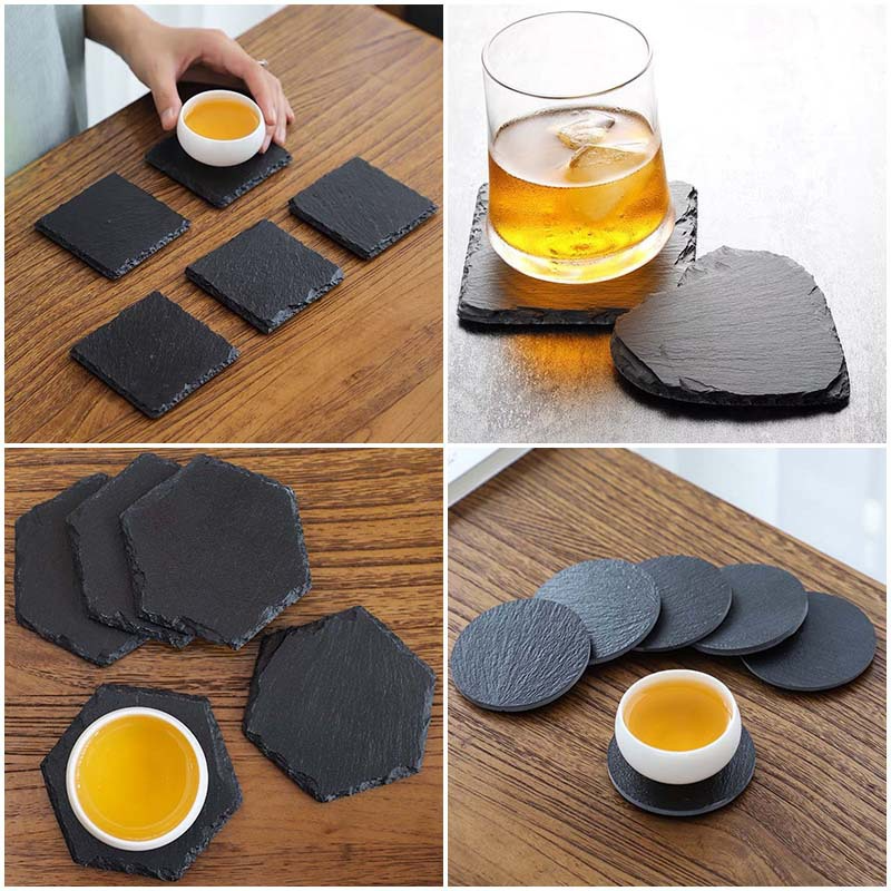Japanese natural slate coasters — hand-chiseled stone drink coasters