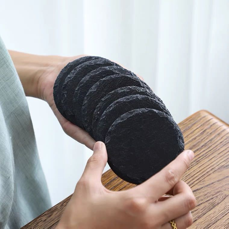 Hand-chiseled slate coaster — artisan craftsmanship