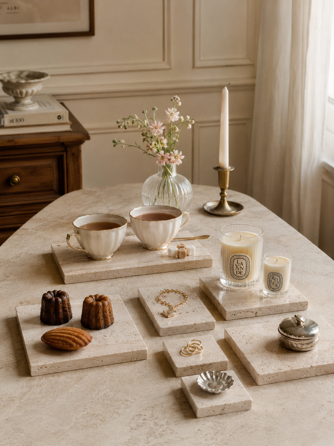 Vintage Natural Travertine Serving Tray