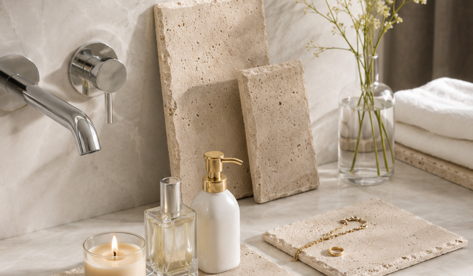 Wabi-Sabi Travertine Display Tray