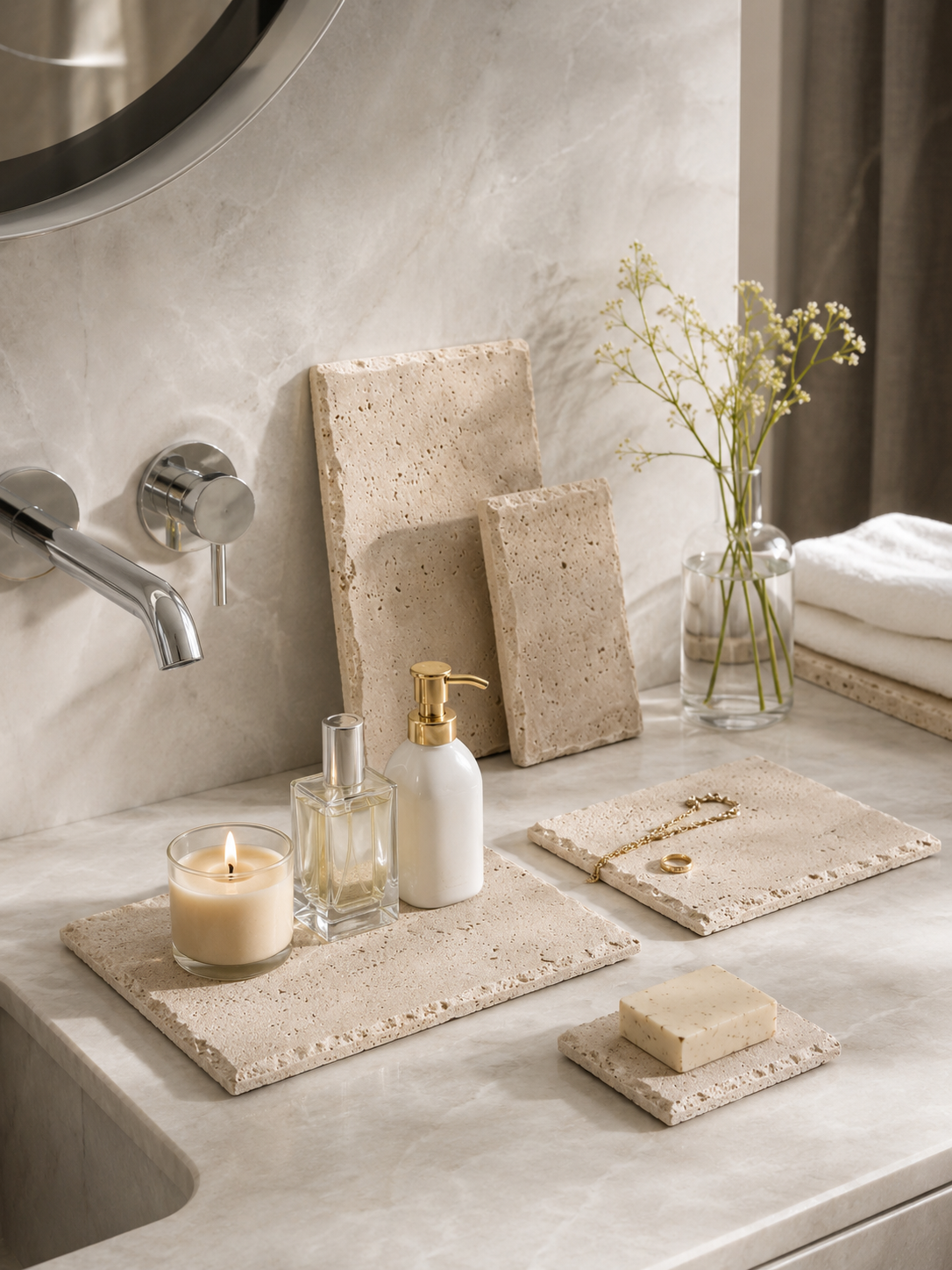 Wabi-Sabi Travertine Display Tray