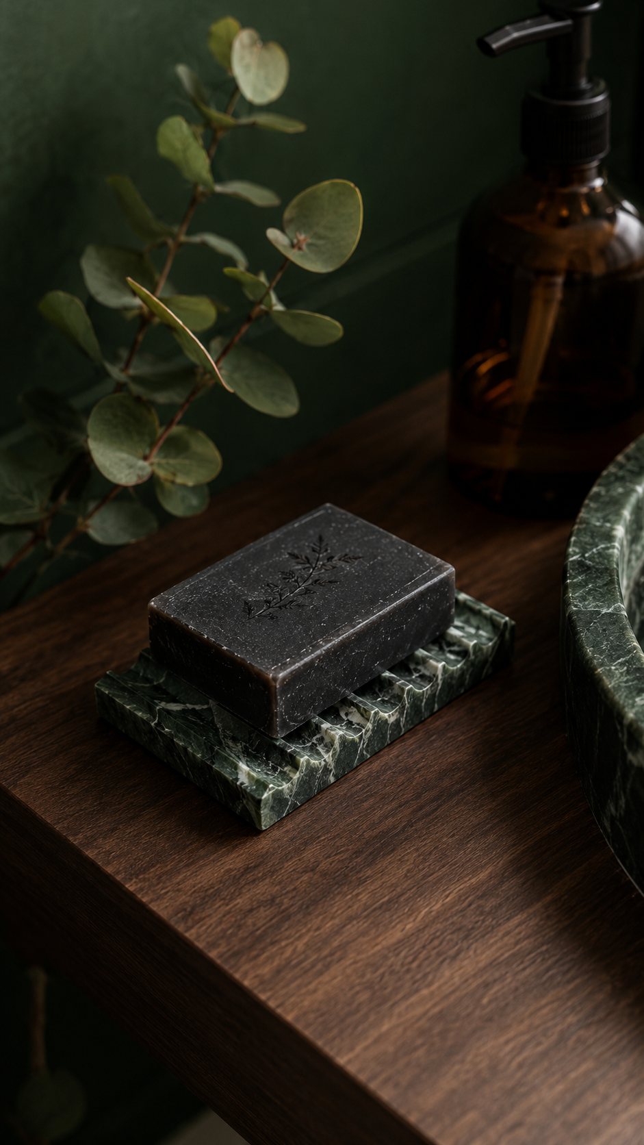A marble soap dish grouped with bathroom essentials