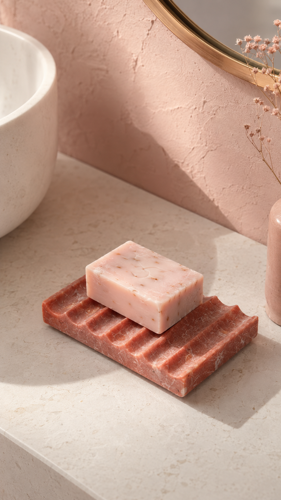 Close view of veining on a natural marble soap dish