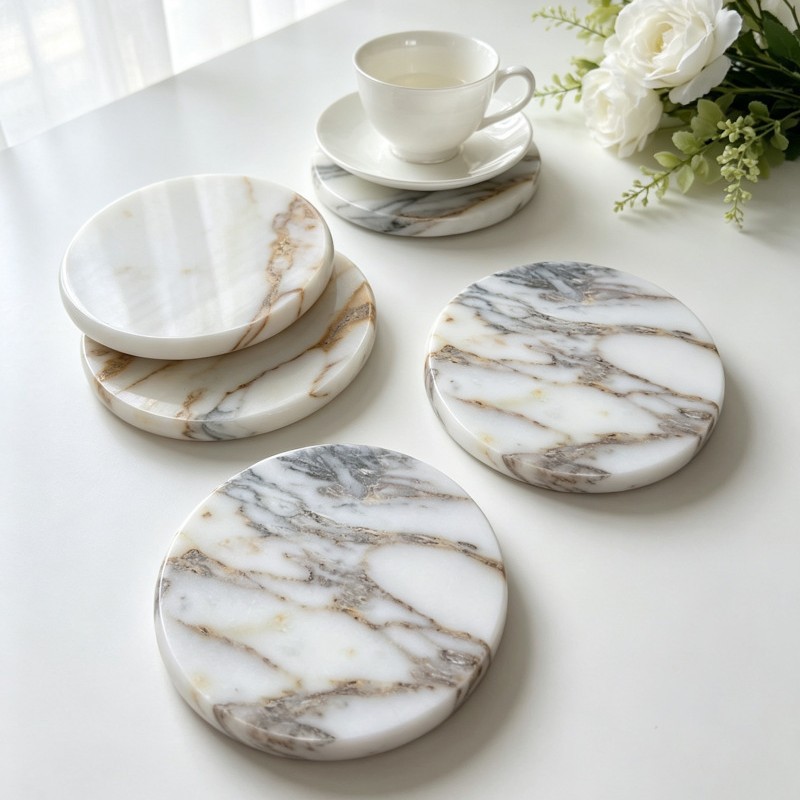 Bulgari Gold marble coaster - natural stone with golden veining