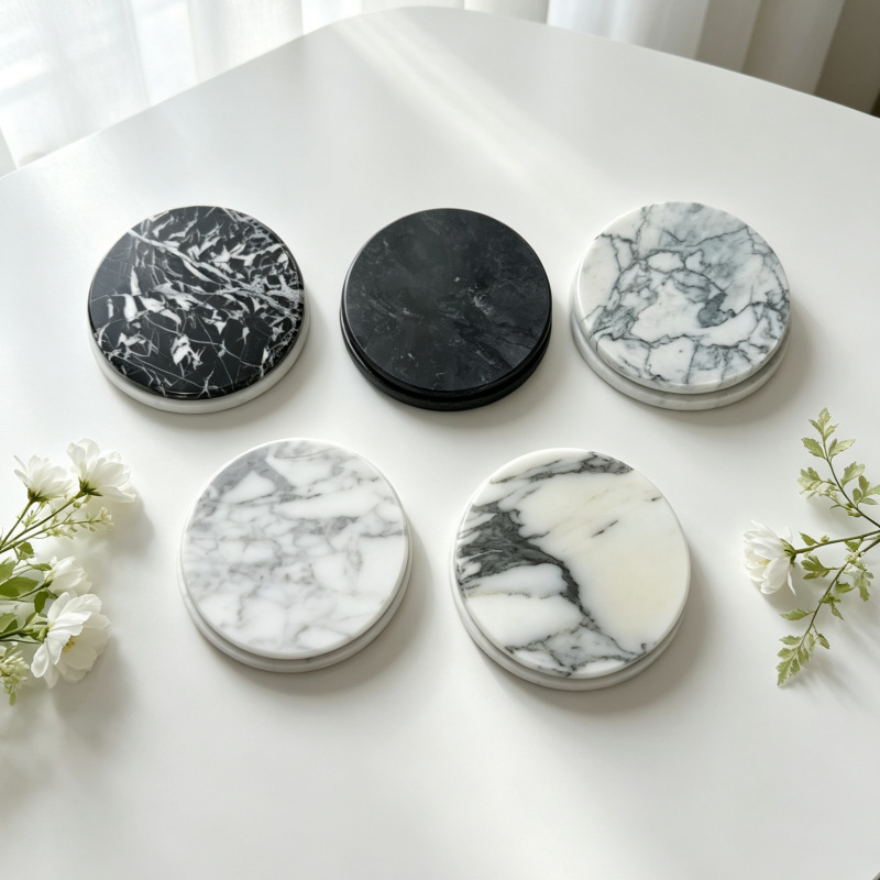 Bulgari White marble coaster - cream stone with golden veining
