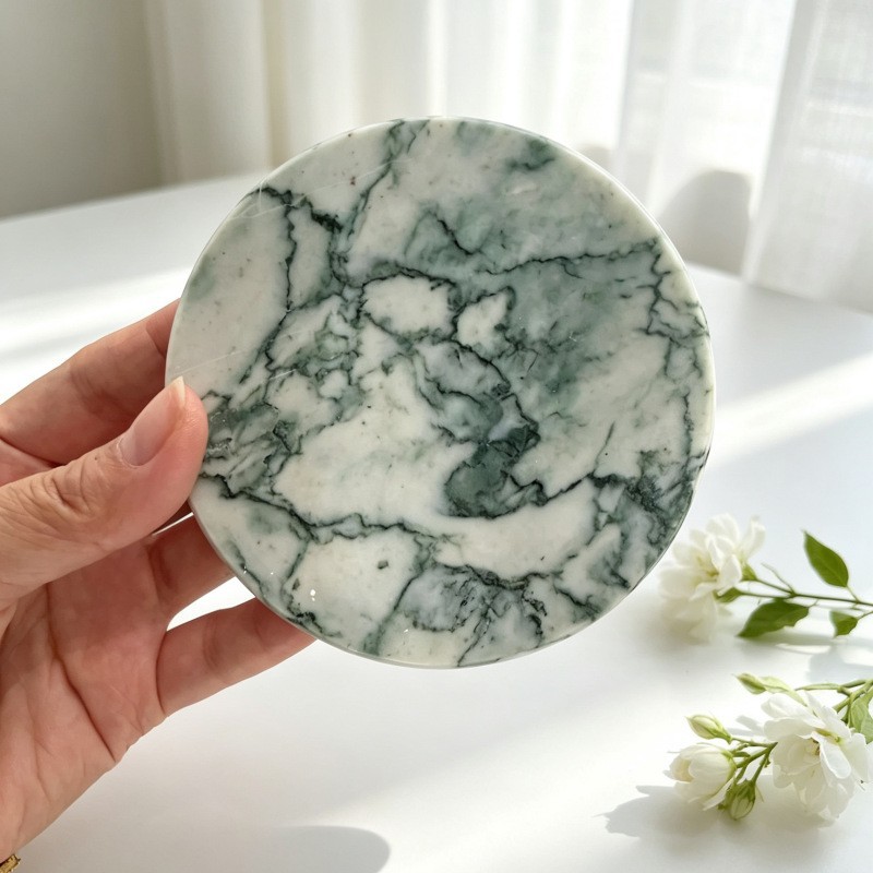 Carrara White marble coaster detail - classic Italian stone