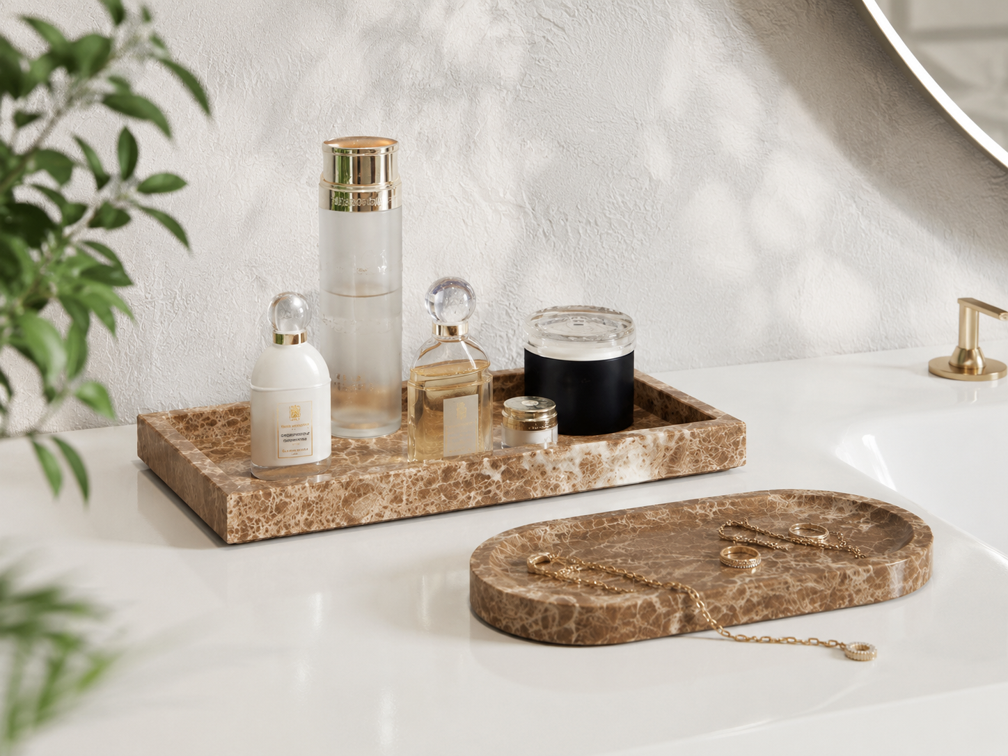 Retro Natural Marble Tray Set — Vintage Stone Serving Tray & Pen Holder - Image 4