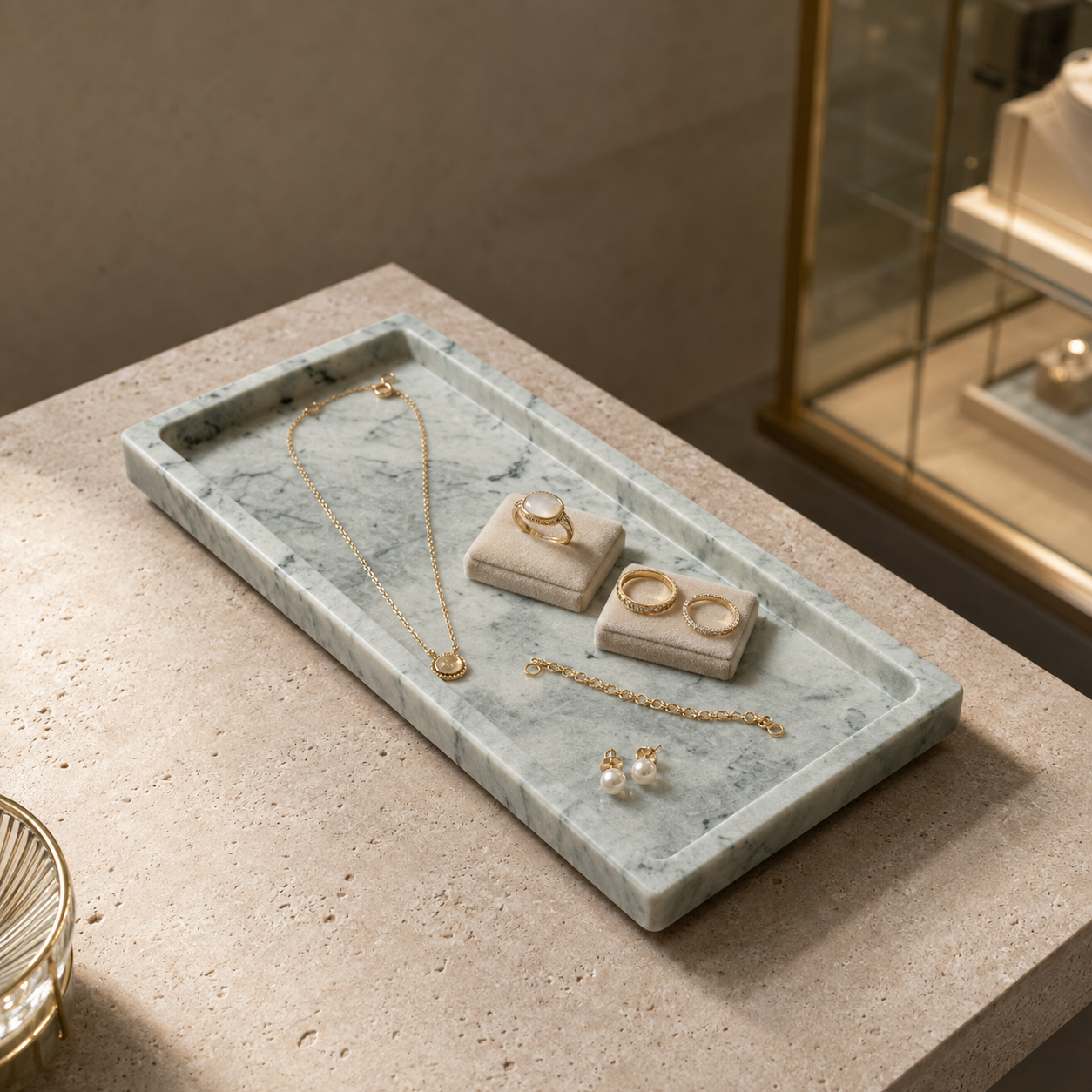 Cloud Emerald Marble Tray in setting