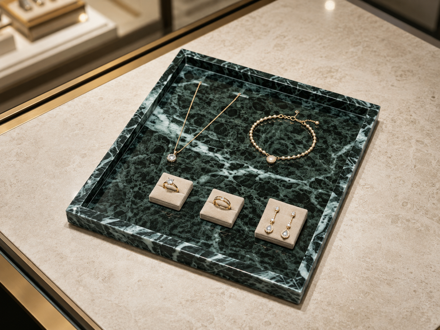 Prada Green Marble Tray in setting