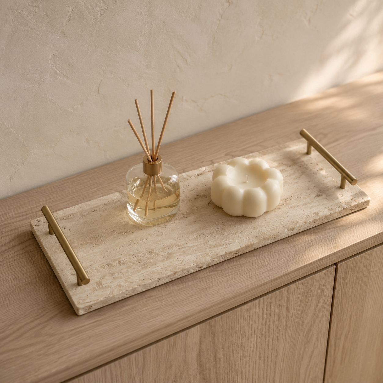 Natural Travertine Tray with Handle — Luxury Hotel & Vanity Organizer (Large 30×20 / Small 30×13cm) - Image 8