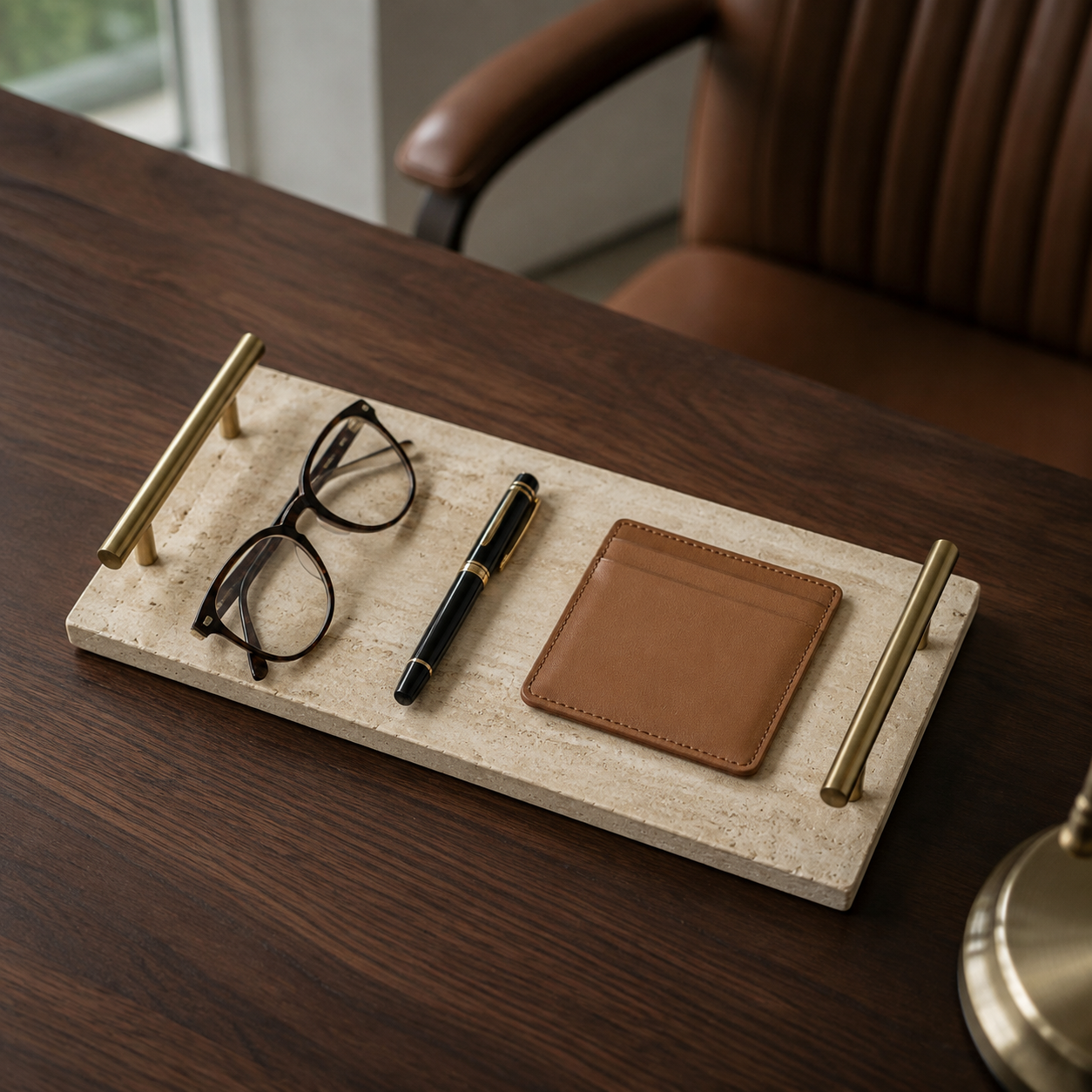 Natural Travertine Tray with Handle — Luxury Hotel & Vanity Organizer (Large 30×20 / Small 30×13cm) - Image 9