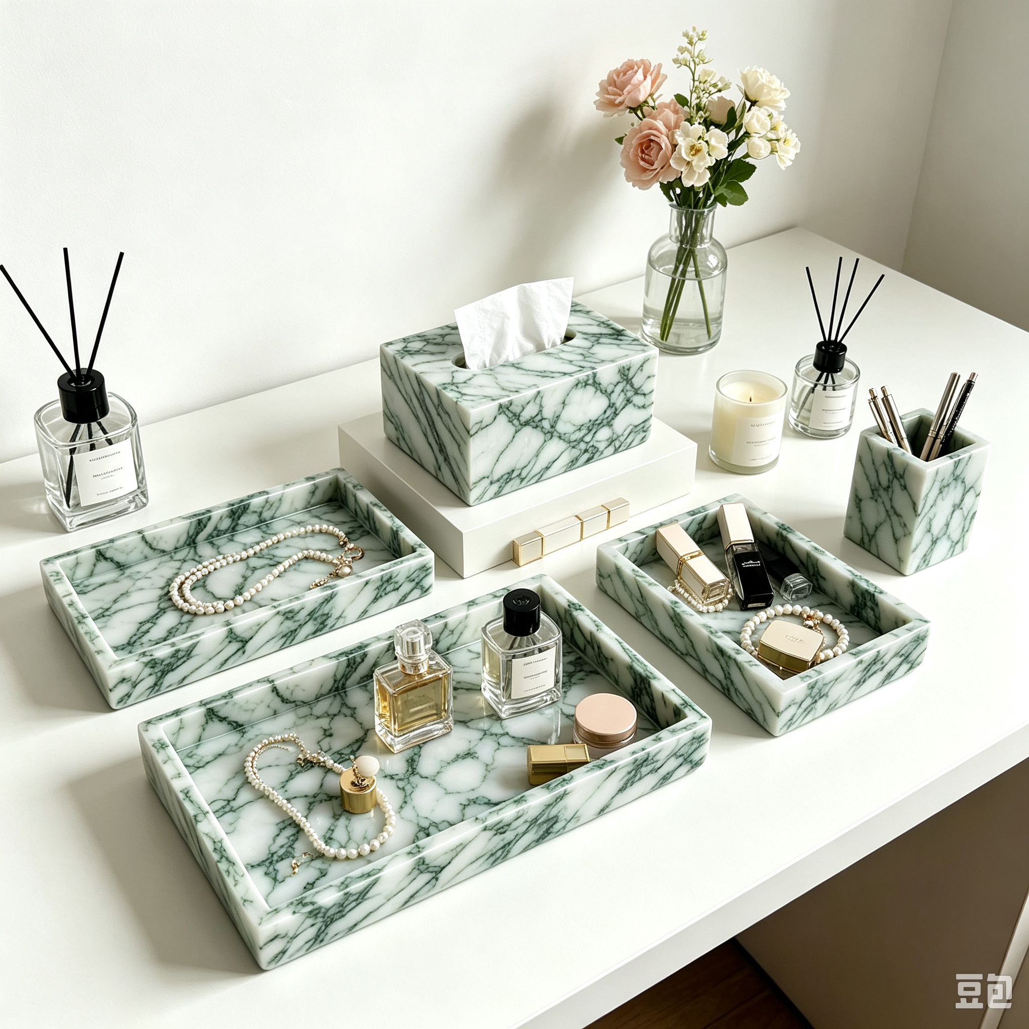 Lotus Green collection styled in a guest room