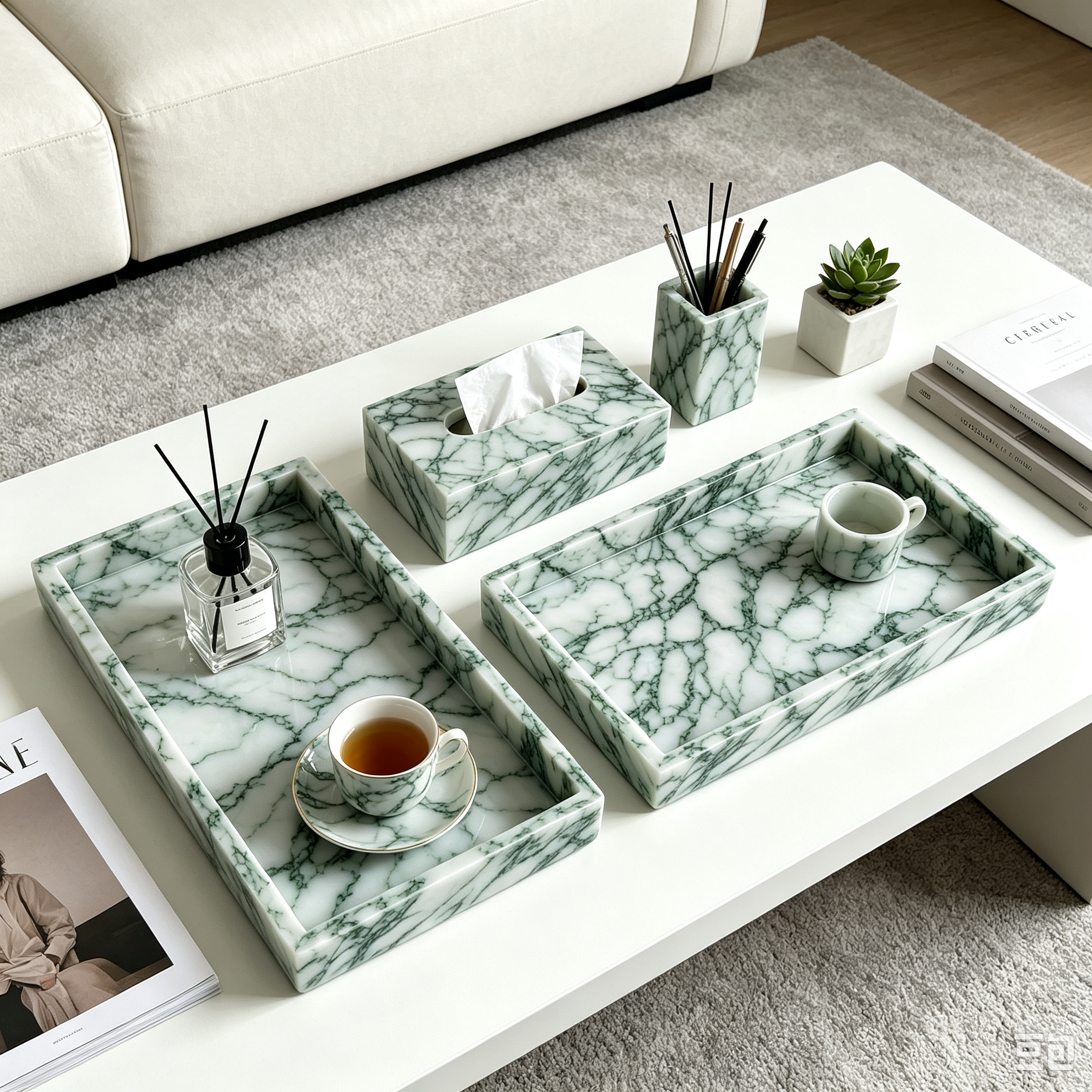 Lotus Green pieces organizing a home office desk