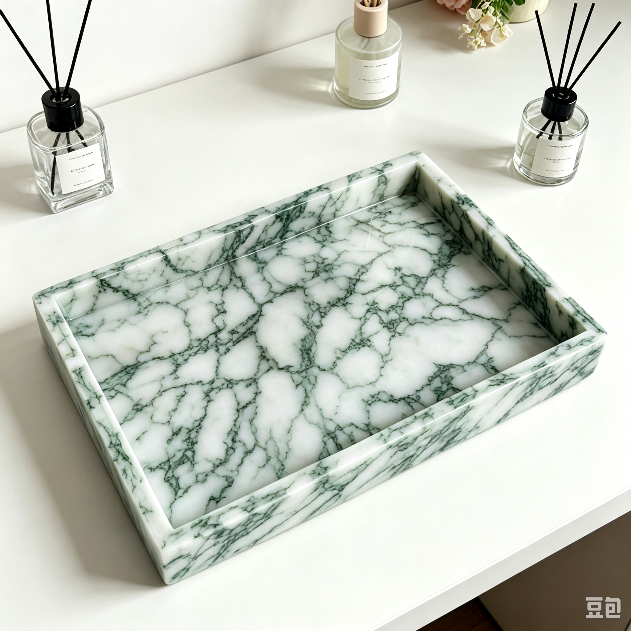 Natural Marble Lotus Green Collection - Square Tray, Tissue Box & Pen Holder (Hotel & Model-Home Decor) - Quarra Home - Image 10