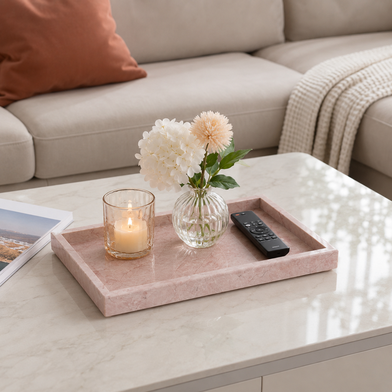 Pink Marble Tray 30x20x3cm — Polished Natural Stone Catchall for Vanity & Entryway - Image 4