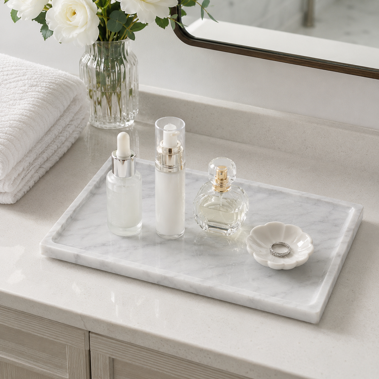 Hotel-Style Marble Vanity Tray 30x20x3cm — 4 Stones for Bath & Washstand - Image 3