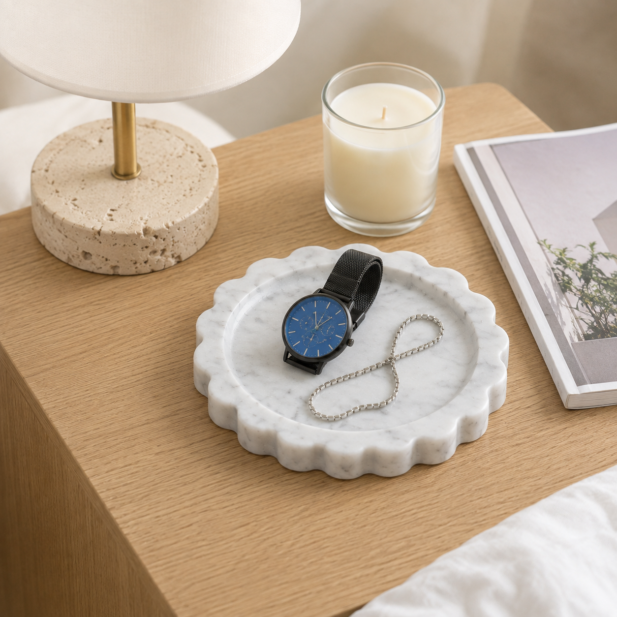 French Vintage Scalloped Marble Tray — 15cm Round Decorative Catchall (2 Stones) - Image 3