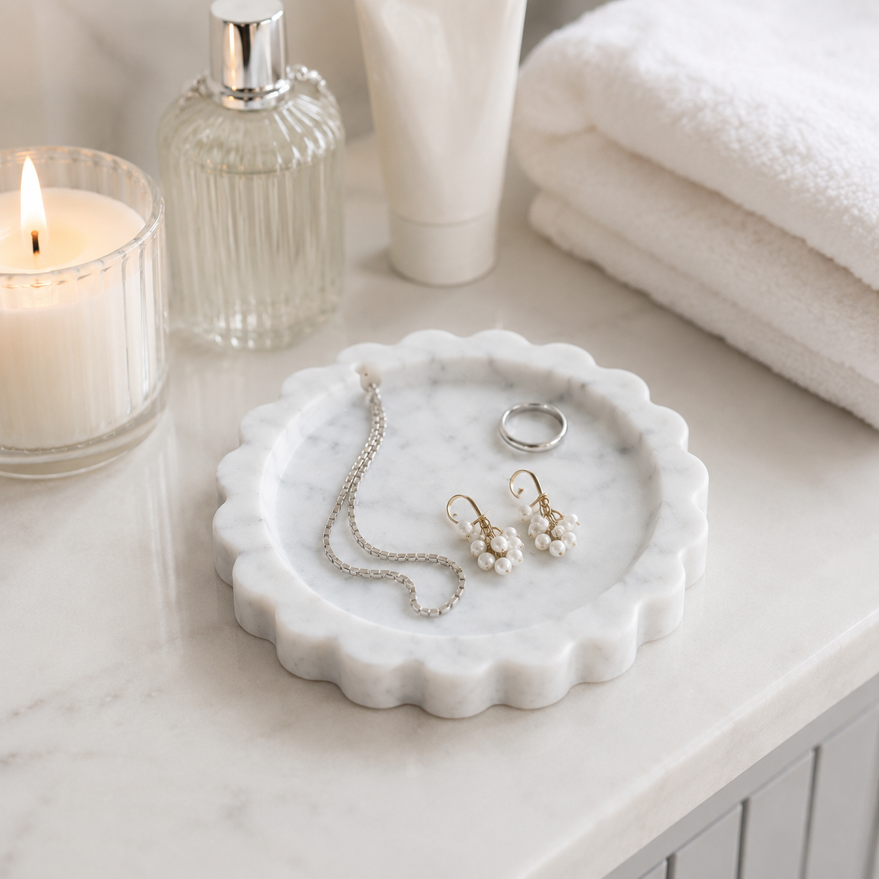 French Vintage Scalloped Marble Tray — 15cm Round Decorative Catchall (2 Stones) - Image 10