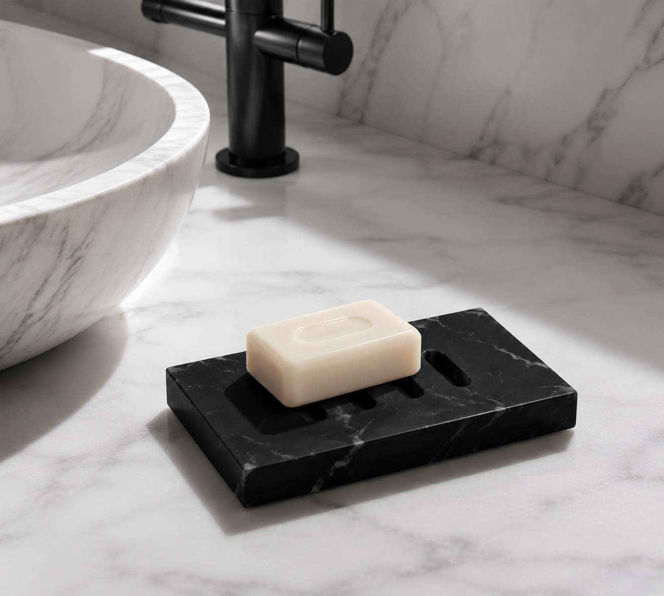 Wabi-Sabi Natural Marble Soap Dish with Drainage Holes - Image 2