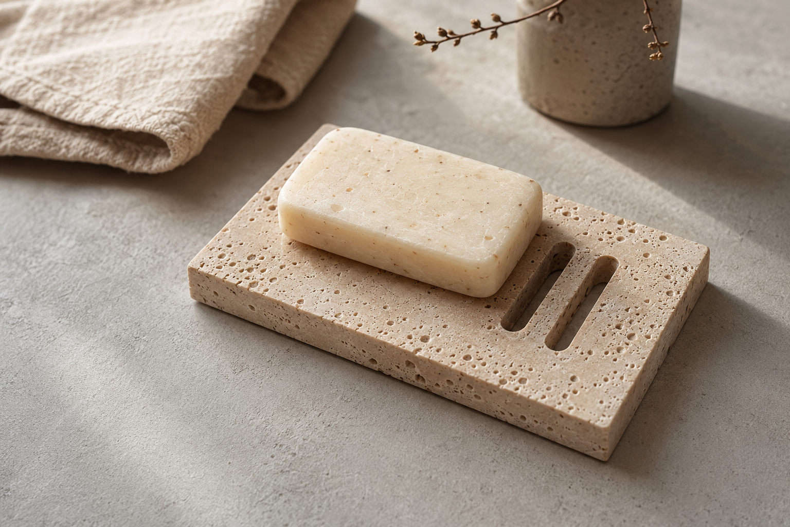 Wabi-Sabi Natural Marble Soap Dish with Drainage Holes - Image 3