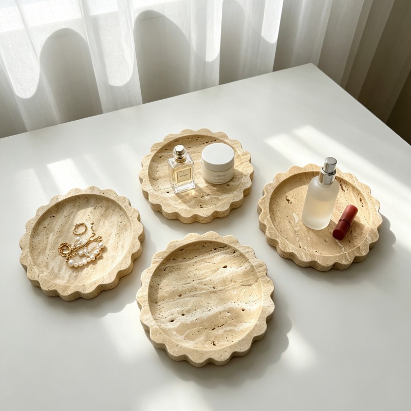 Wabi-Sabi Retro Yellow Travertine Scalloped Tray - Image 2